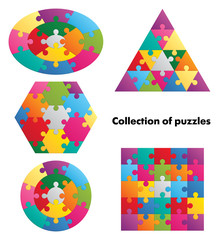 Collection of puzzles. 4 colorful figures.