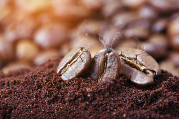 macro closeup smoky roast coffee beans