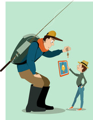 Father going fishing with a digital age kid