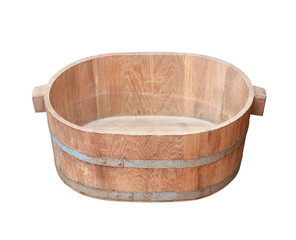 Old wooden bucket on white background