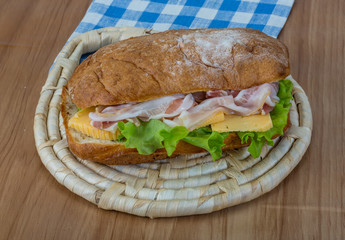 Ciabatta with cheese and bacon