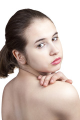 Naklejka premium Beautiful makeup woman look back