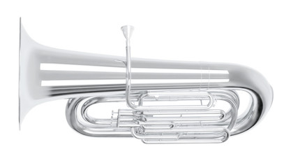 silver tuba in hard light isolated on white background