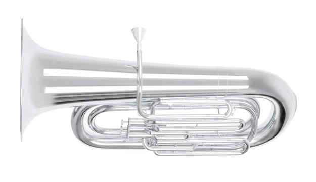 silver tuba in hard light isolated on white background