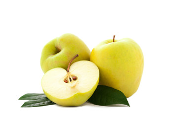 apples with green leaves