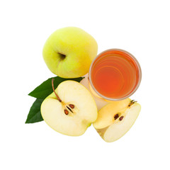 apple juice in glass top view isolated