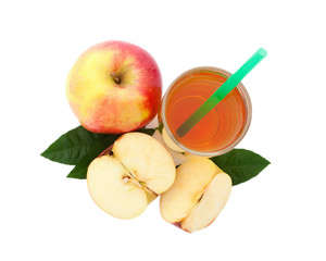 apple juice in glass top view isolated
