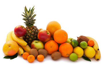 Assortment of exotic fruits isolated on white