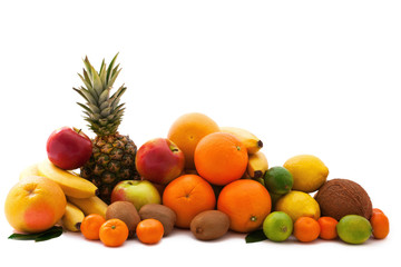 Assortment of exotic fruits isolated on white