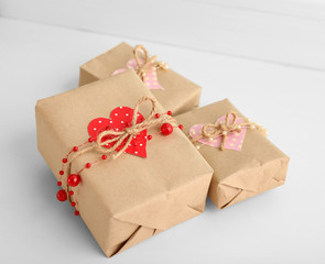 Beautiful gift boxes close-up. Valentine Day concept