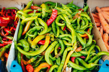 Red and Green Pepper at the Market.