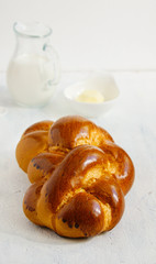 brioche on thу white background - healthy breackfast