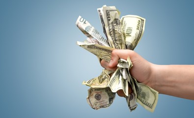 Money. Money in the hand (Hand with money, Hand holding