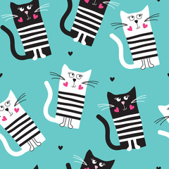 seamless turquoise cat pattern vector illustration