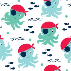 Wall murals Sea waves pirate octopus pattern vector illustration