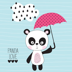 Obraz premium cute panda with umbrella vector illustration