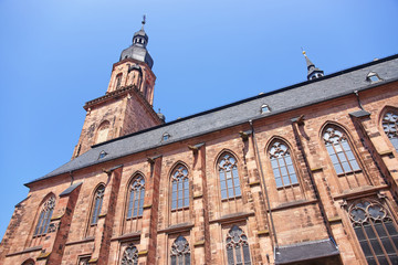 Fototapeta na wymiar Wall and spire of Cathedral of Holy Spirit in Heidelberg