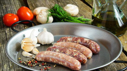 homemade raw sausages  with garlic and spices.