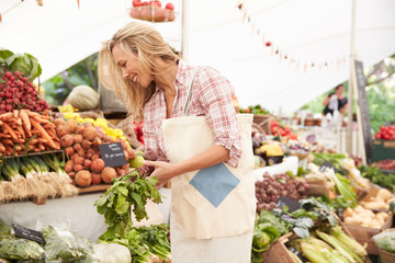 Female Customer Shopping At Farmers Market Stall
