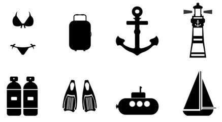 Mer et vacances en 8 icônes