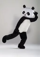 Crédence de cuisine en verre imprimé Panda Man in panda costume over white background