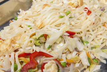 Egg fried noodles meal at a chinese restaurant buffet