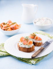 Canapes with smoked salmon and cream cheese