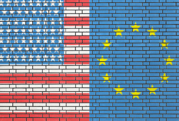 USA - Europe flags on wall