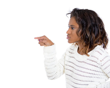 angry young woman pointing finger at someone 