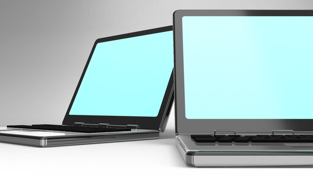 Closeup Of Laptops On White Background