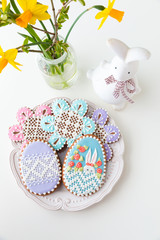 Home-baked and decorated Easter cookies.