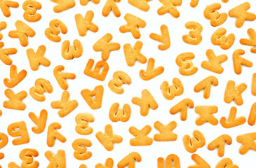Cookies in the form of the alphabet on a white background, isola