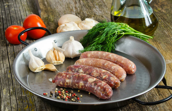 homemade raw sausages  with garlic and spices.