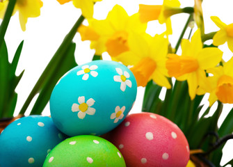 Easter eggs on wooden background