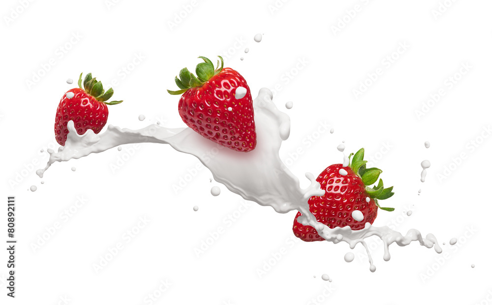 Wall mural strawberries with milk splash