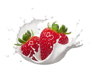 milk splash with strawberries