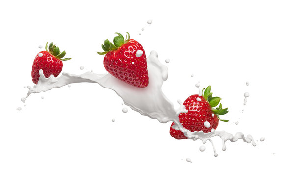 strawberries with milk splash