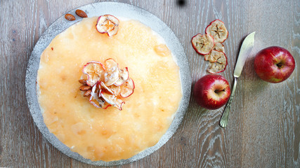 almond biscuit cake with apple jam