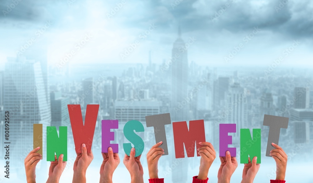 Poster composite image of hands showing investment