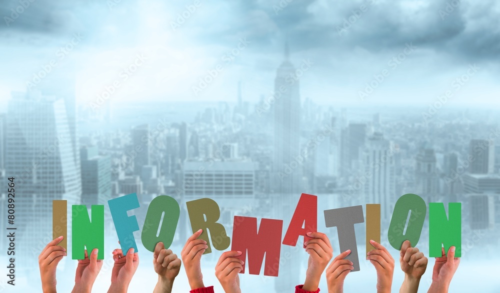 Poster composite image of hands holding up information