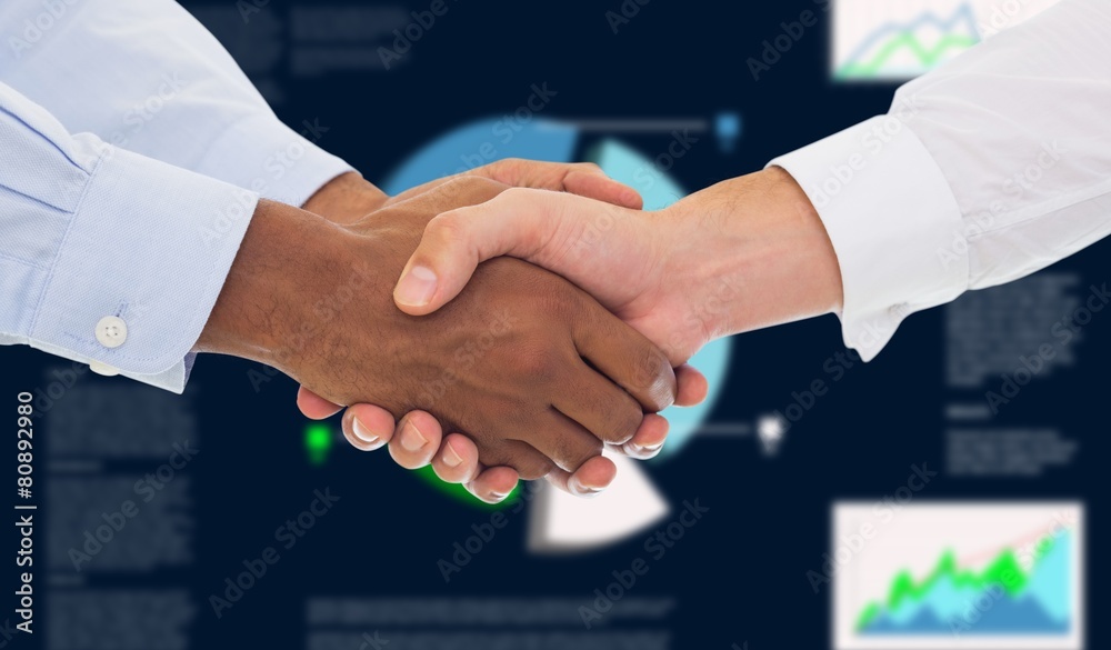 Poster composite image of close-up shot of a handshake in office