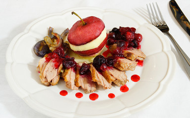 duck breast with cranberries and apple