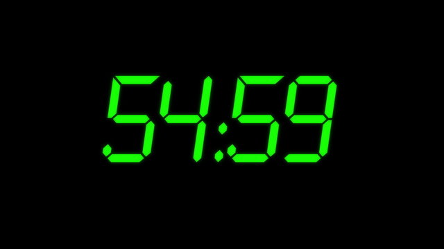 Clock Timer GREEN Count Down  in 3D with shadow 4k