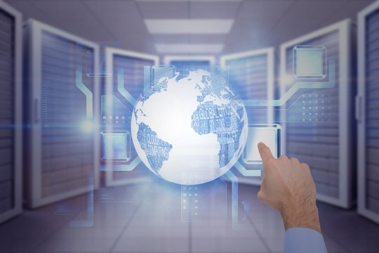 Composite image of businessman hand pointing something