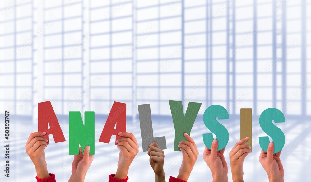 Poster composite image of hands holding up analysis