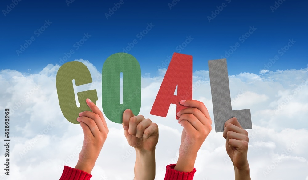 Poster composite image of hands showing goal