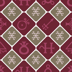 seamless background with symbols of the alchemical processes