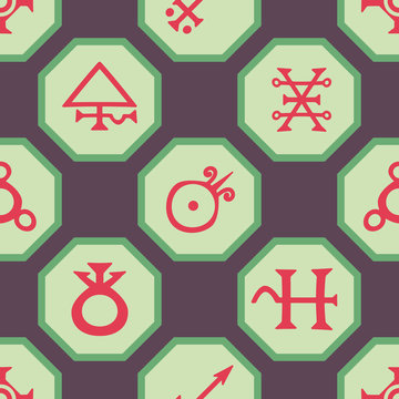 seamless background with symbols of the alchemical processes