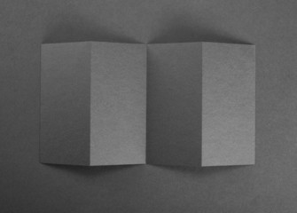 Blank paper brochure on gray background.
