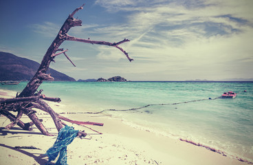 Retro vintage stylized picture of a beach, koh lipe, thailand.